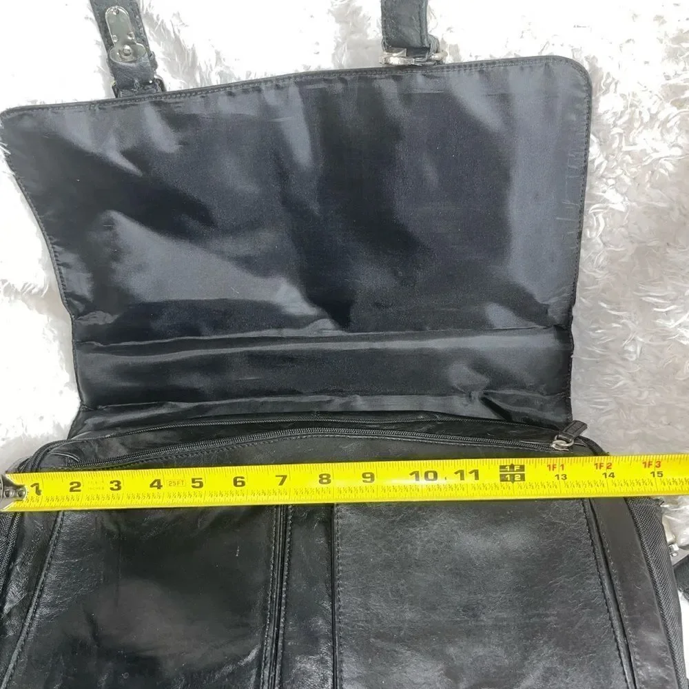 Wilson leather Black Leather Briefcase laptop Nylon side silver tone hardwares.